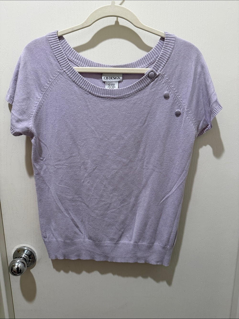 CB Design Lavender Short-Sleeve Knit Top with Button Detail
